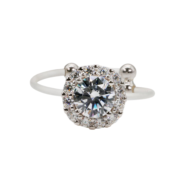Silver & CZ Halo Acrylic Band Ring