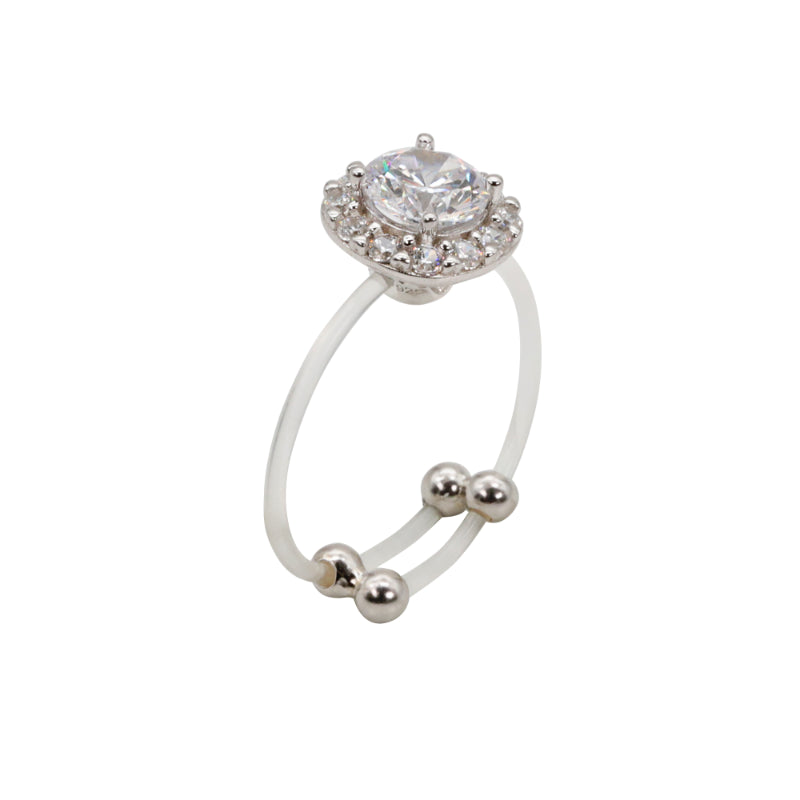 Silver & CZ Halo Acrylic Band Ring