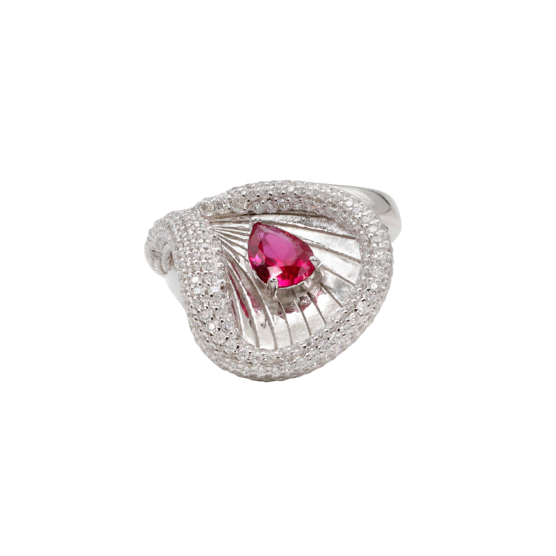 Silver & Red Gemstone Serpent Ring