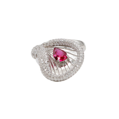 Silver & Red Gemstone Serpent Ring