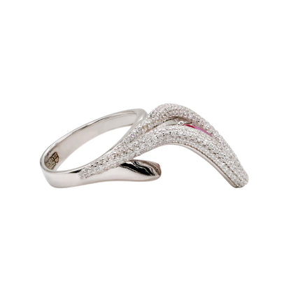 Silver & Red Gemstone Serpent Ring