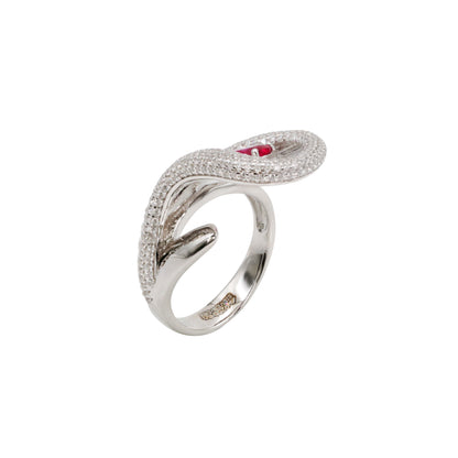 Silver & Red Gemstone Serpent Ring