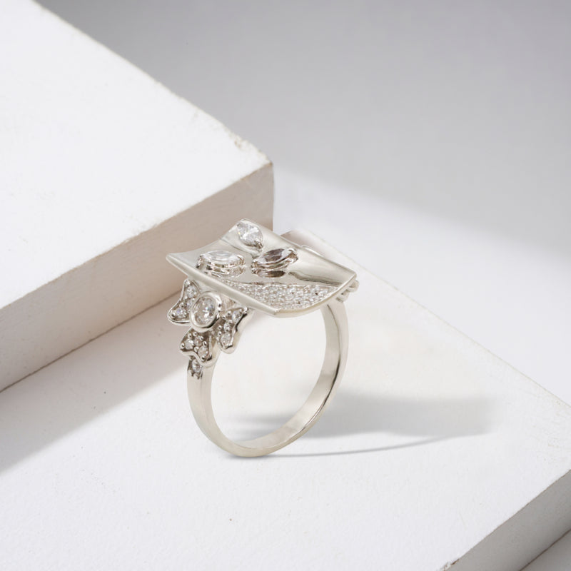 Silver & CZ Modern Butterfly Ring