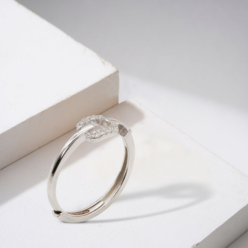 Silver & CZ Intertwined Heart Ring