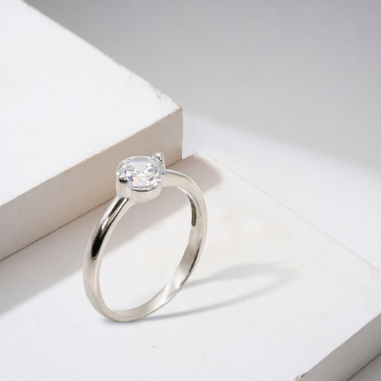 Classic Solitaire Sterling Silver & CZ Ring