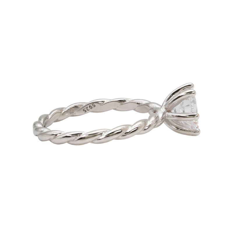 Silver & CZ Twisted Solitaire Ring
