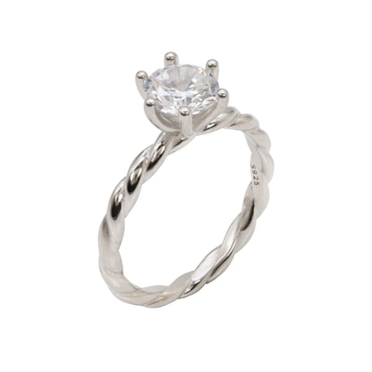 Silver & CZ Twisted Solitaire Ring