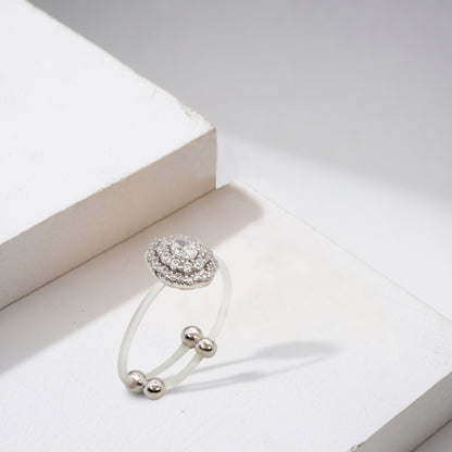 Silver & CZ Layered Halo Acrylic Band Ring