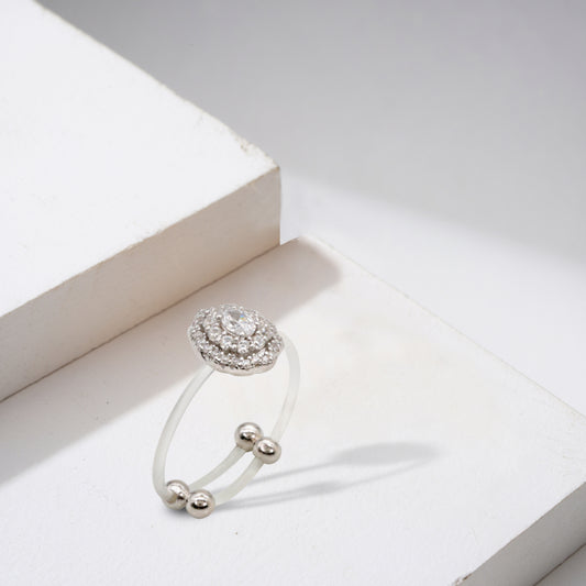 Silver & CZ Layered Halo Acrylic Band Ring