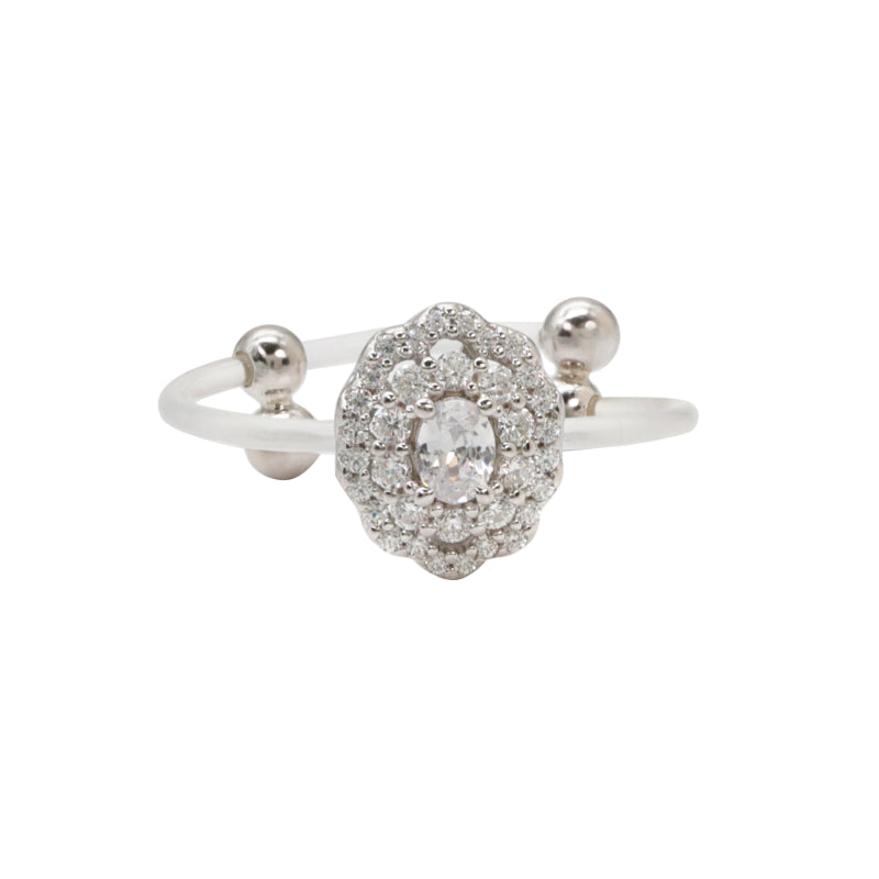 Silver & CZ Layered Halo Acrylic Band Ring