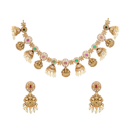 Gold-Plated Oxidized Silver Lakshmi Temple Necklace Set