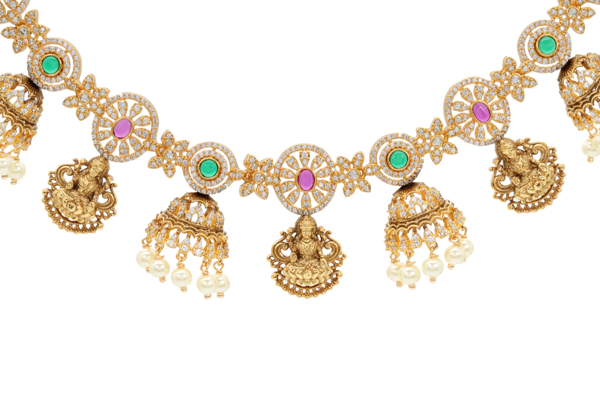 Gold-Plated Oxidized Silver Lakshmi Temple Necklace Set