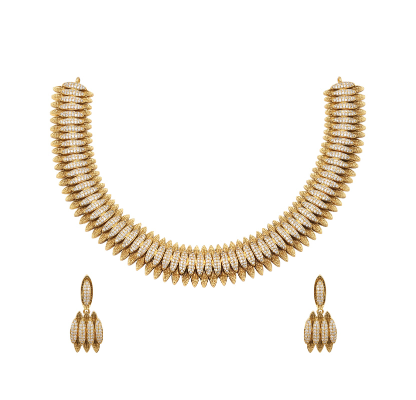 Antique Gold-Plated Necklace Set with CZ Accents