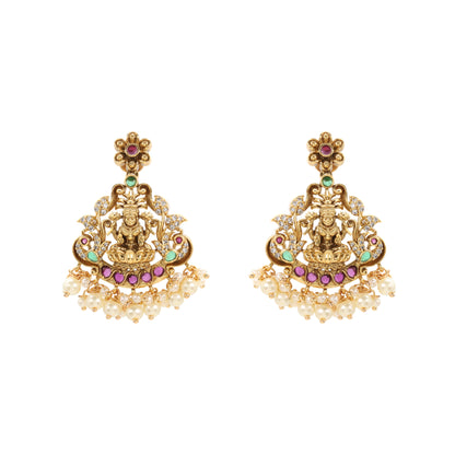 Gold-Plated Lakshmi Necklace Set with Pearl Drops