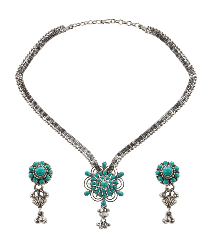 Turquoise Bloom Silver Set