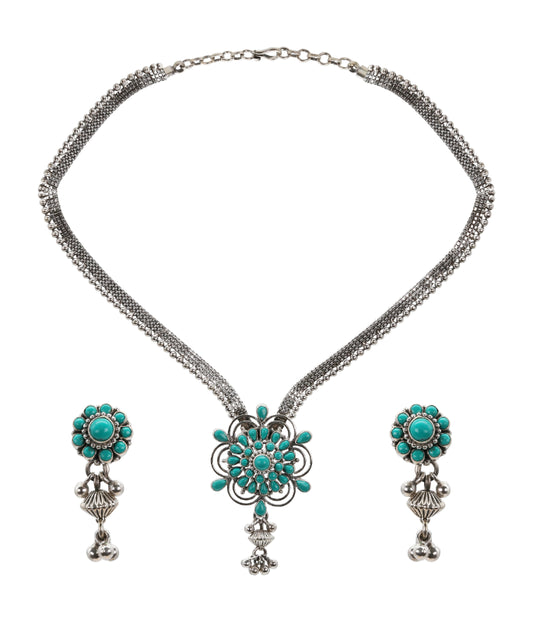 Turquoise Bloom Silver Set