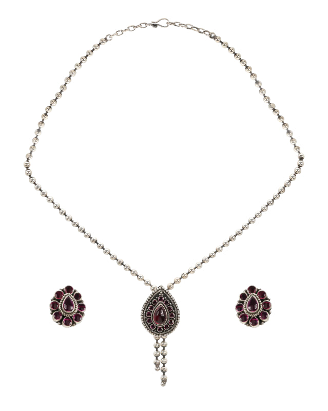 Vintage Ruby Bloom Silver Set