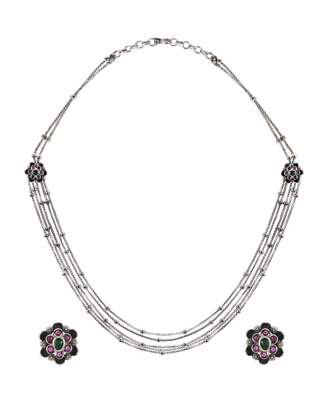 Woven Gem Cascade Silver Set
