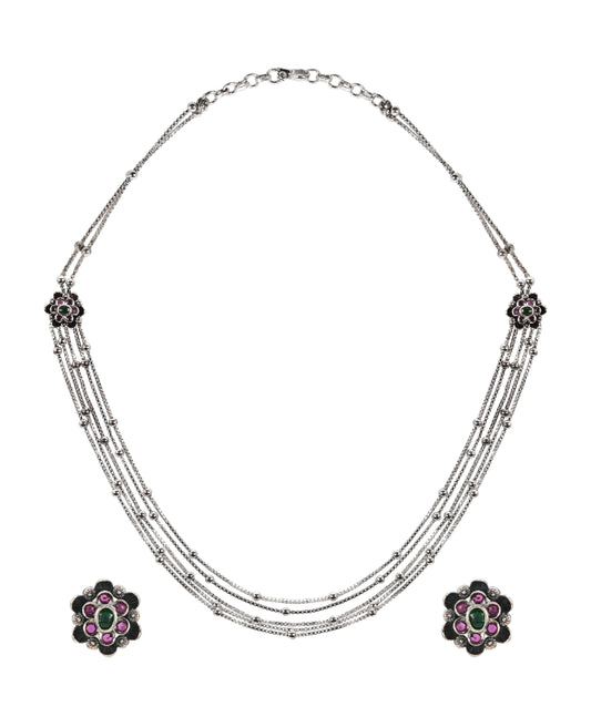 Woven Gem Cascade Silver Set