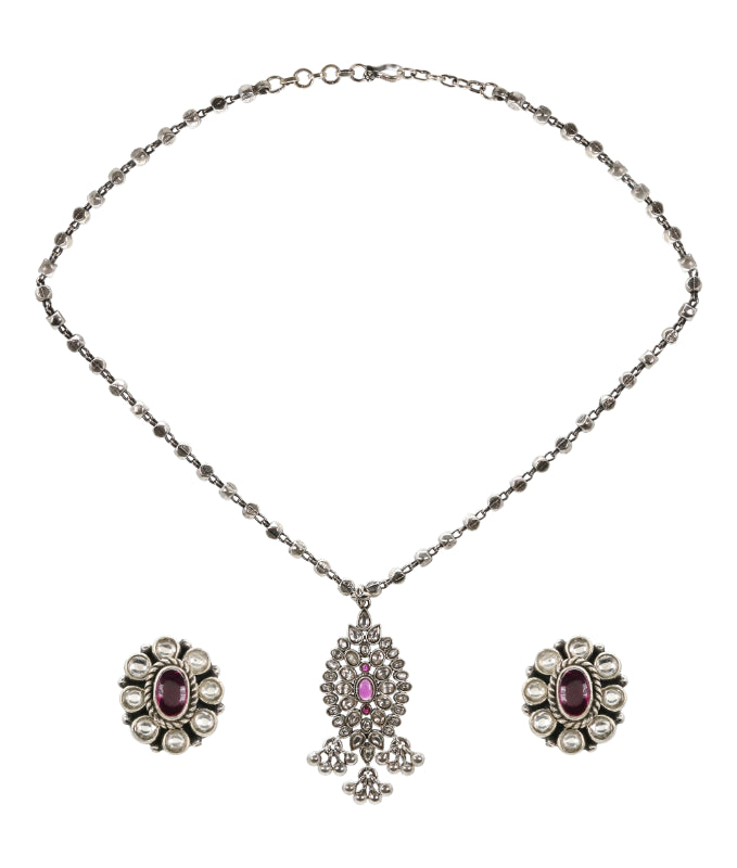 Filigree Ruby CZ Silver Set