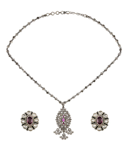Filigree Ruby CZ Silver Set