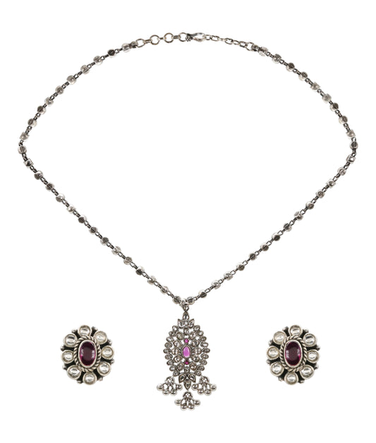 Filigree Ruby CZ Silver Set