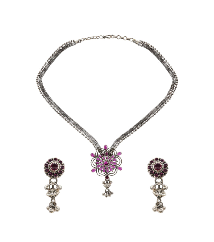 Layered Ruby Petal Silver Set