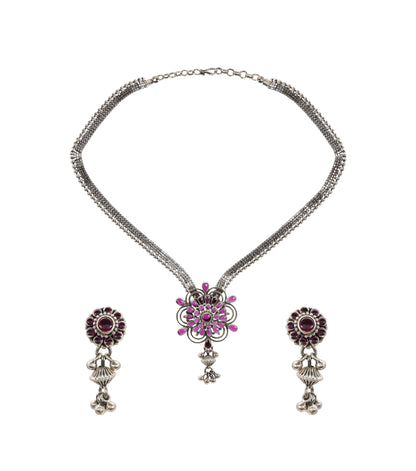 Layered Ruby Petal Silver Set