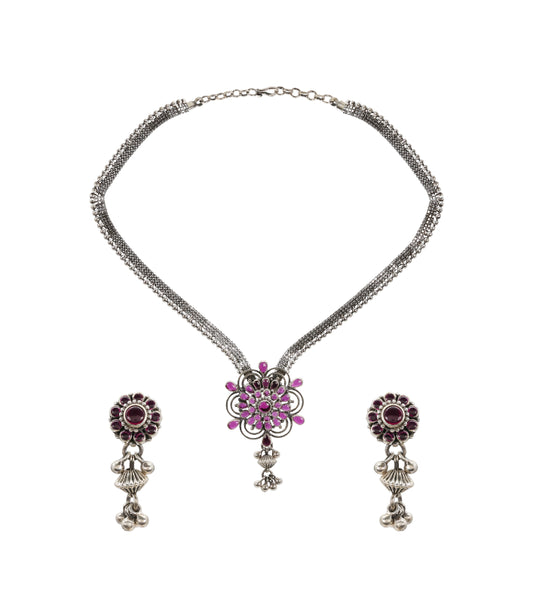 Layered Ruby Petal Silver Set