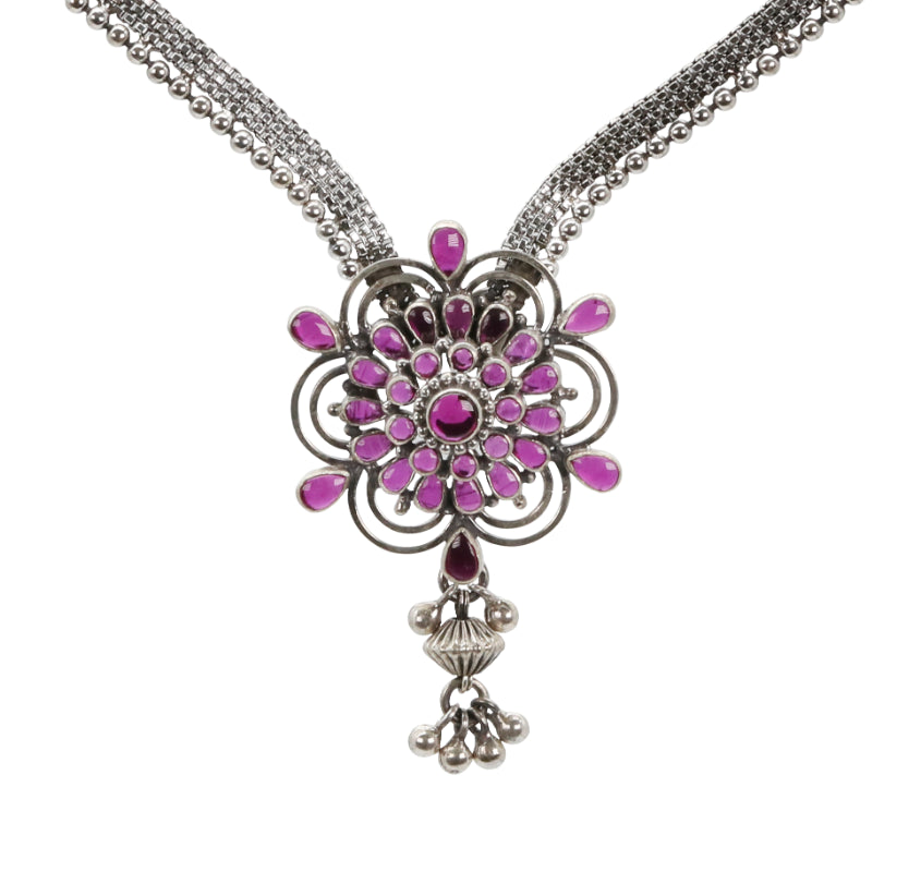 Layered Ruby Petal Silver Set