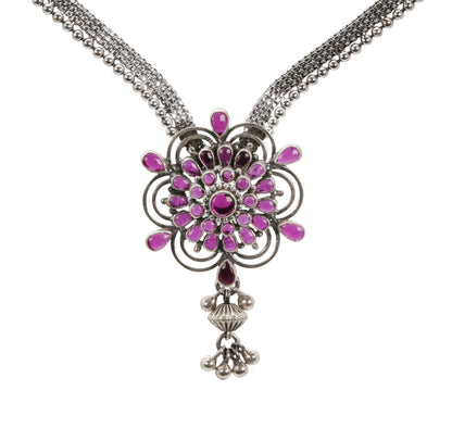 Layered Ruby Petal Silver Set