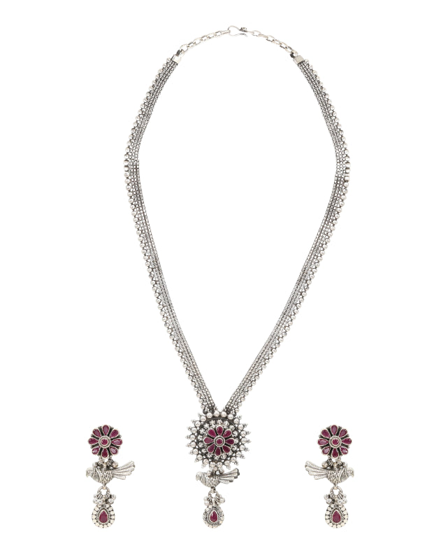 Ruby Teardrop Silver Pendant Necklace