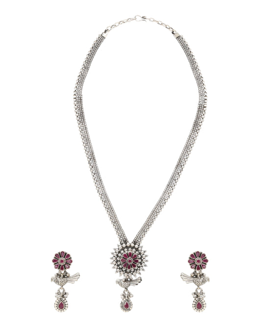 Ruby Teardrop Silver Pendant Necklace