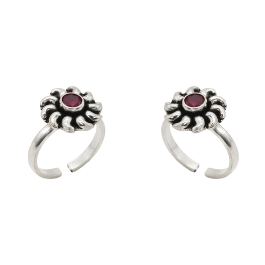 Crimson Petal Toe Rings