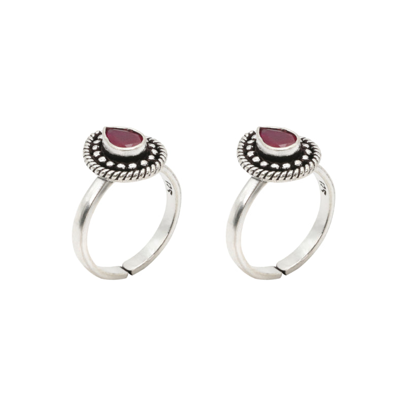 Crimson Teardrop Toe Rings