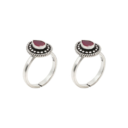Crimson Teardrop Toe Rings