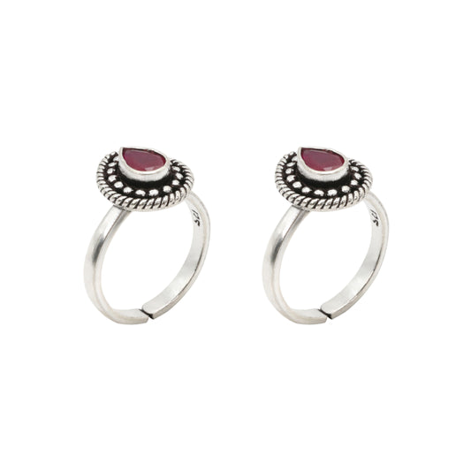 Crimson Teardrop Toe Rings