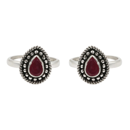 Crimson Teardrop Toe Rings